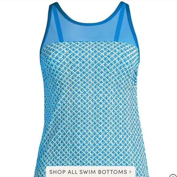 Lands End Womens Chlorine‎ Resistant Control Mesh High Neck Tankini Swimsuit Top - Picture 1 of 6